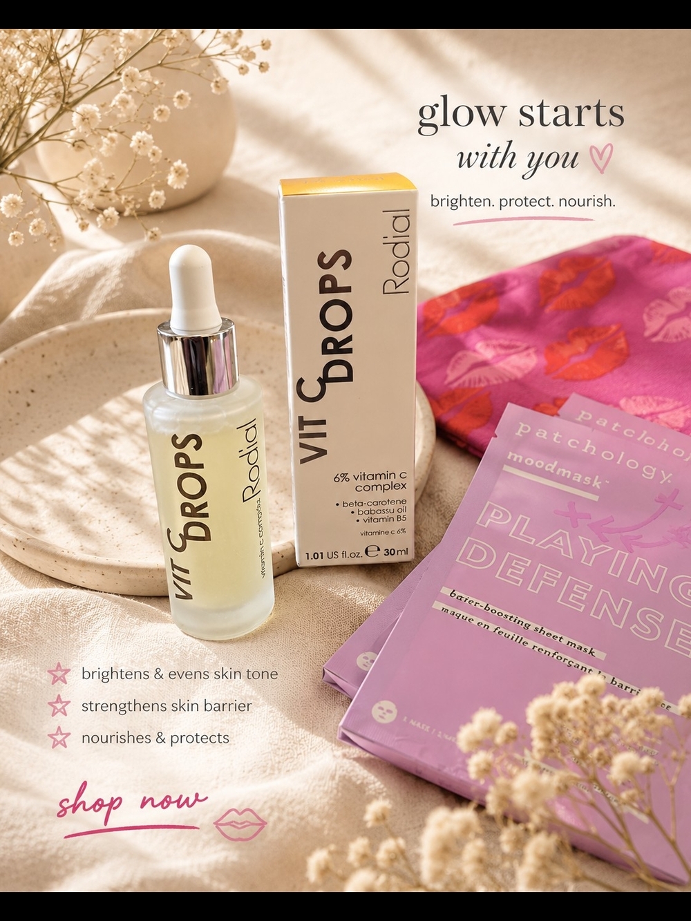 Rodial VIT DROPS Serum — Playing Defense Set Of 4 Sheet Mask Bundle